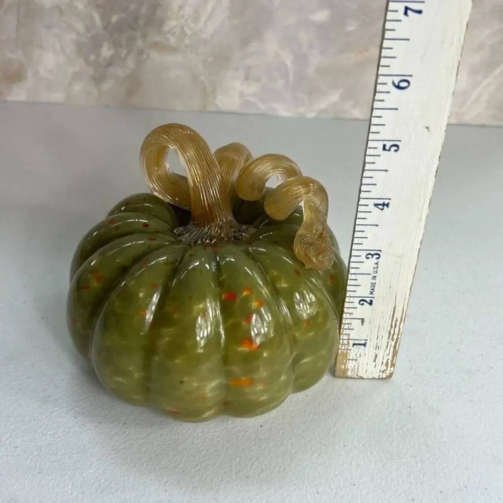 Hand Blown Art Glass Pumpkin Twist Stem Orange & Green 5